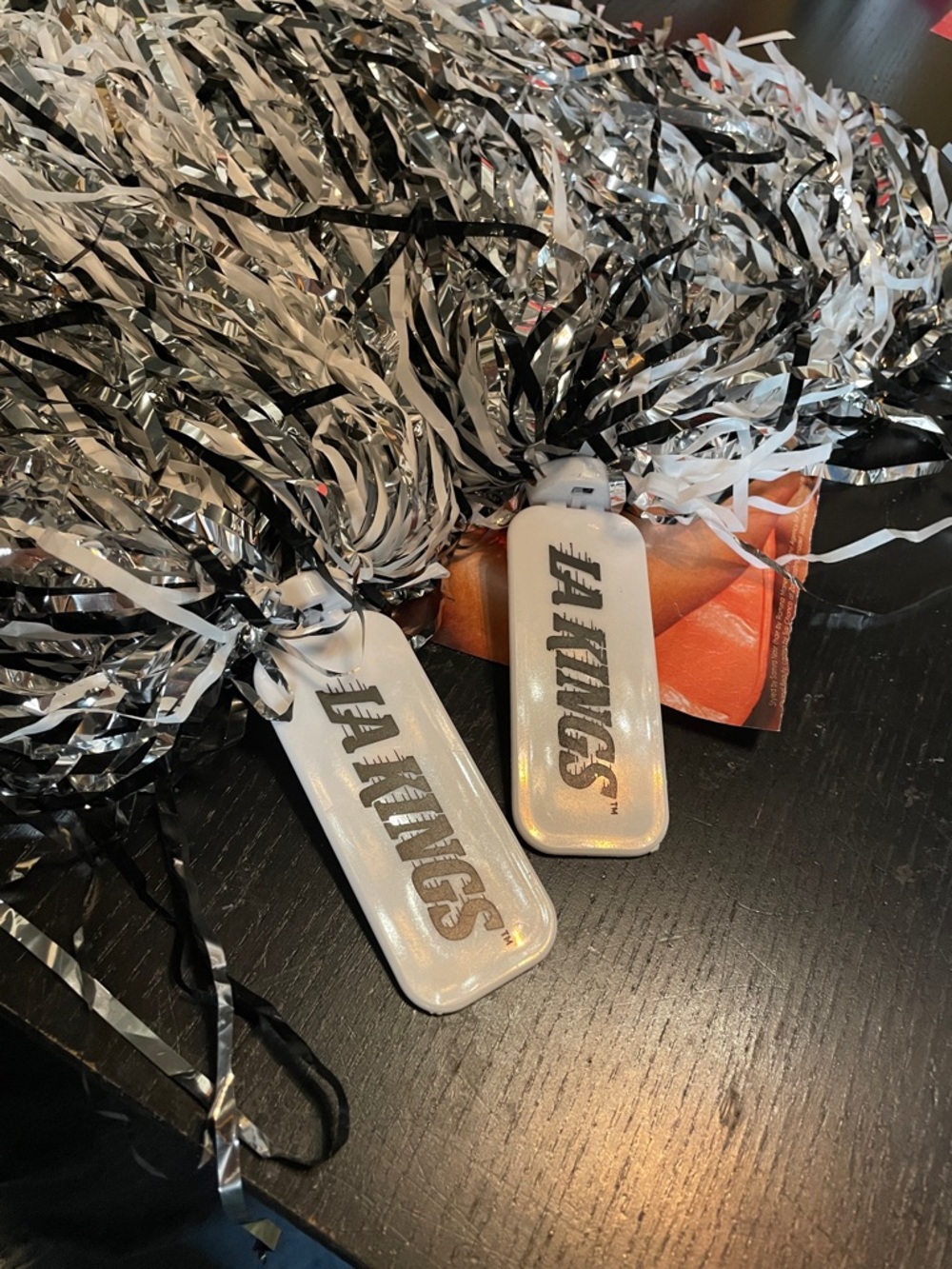 Tony Hawk Black & Silver Cheer Pom Poms with Hawkins Grip Tags